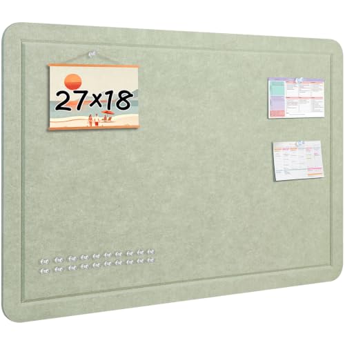 MAXECHO Sage Green Felt Bulletin Board 27x18 Inch with Adhesive Tabs & Pushpins