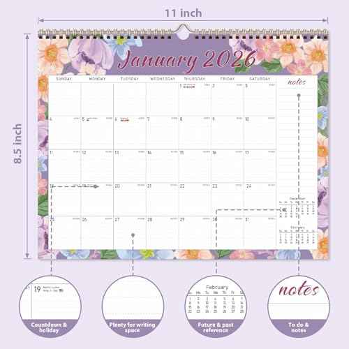 2026 Wall Calendar, 18 Monthly Wall Calendar from January 2026 to June 2027, Paper Desk Planner(11'' x 8.5''), Hanging for Teacher Family School Office Supplies