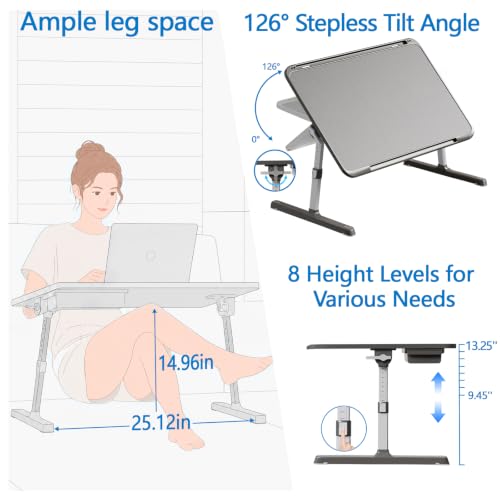 Potuopy Black Adjustable Laptop Lap Desk with Storage & Foldable Bed Tray