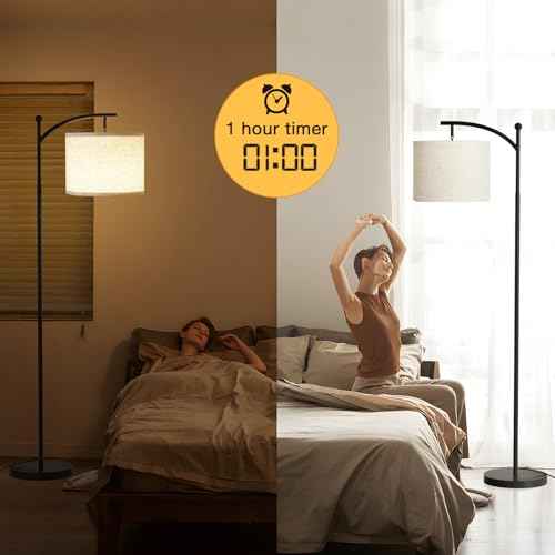 Ambimall 60" Floor Lamp with Remote Control and Stepless Dimmable Bulb, Colors Temperature & Brightness Adjustable, Modern Floor Lamps for Living Room£¨Beige Shade & Black Pole£©