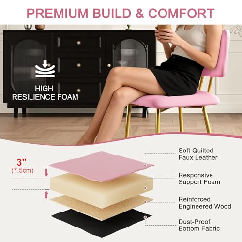 VECELO 4-Pack Pink Stacking Dining Chairs with Tufted Faux Leather