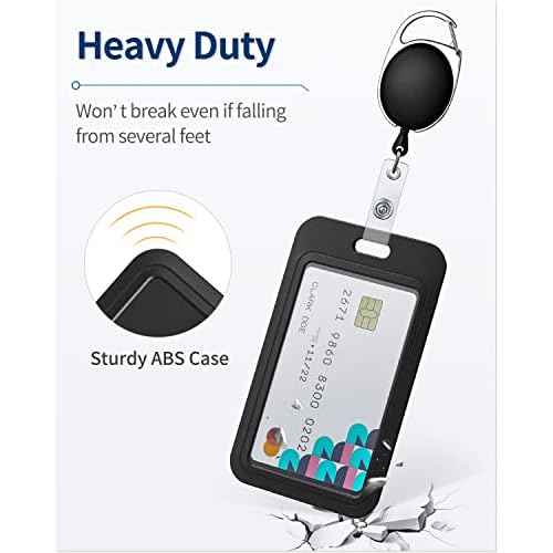 Uniclife 3 Pack Sliding ID Badge Holder Hard Black Vertical Plastic Card Case Protector Pouch with Clear Window for Office School ID Credit Cards Proximity Key Cards Driver¡¯s Licenses and Passes