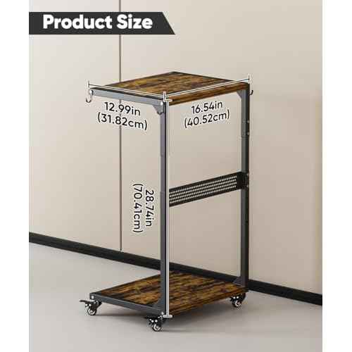 Computer Tower Stand, 2-Tier Metal CPU Holder Stand with Lockable Wheels, Adjustable Under Desk PC Shelf, Mobile Rolling Computer Cart for Home, Office, Gamers and Students, Black