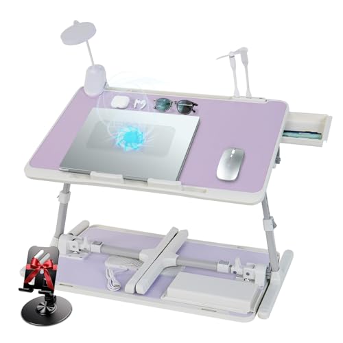 iXTRA Purple Adjustable Laptop Lap Desk with Cooling Fan & USB Light 56x32cm
