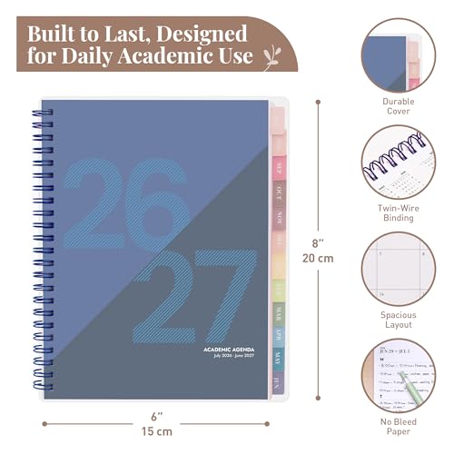 Rileys Academic Planner 2026-2027 School Agenda Blue 8x6in Twin-Wire Notes