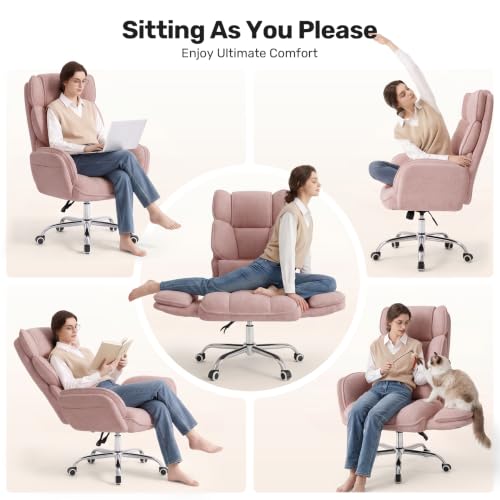Daluvenix Pink Big & Tall Office Chair with Flip Armrests & Plush Seat