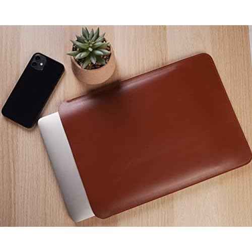 Genuine Leather Sleeve Leather Sleeve Case for All 14 Inch MacBook 14 Pro 2021-2023 M1 M2 M3 Pro/ M3 Max A2442 A2779 Laptop Case Soft Handmade for Mac 14 Carrying Bag (Vertical, Cognac)