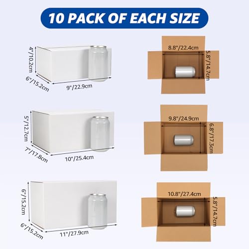 CRUGLA Assorted Shipping Boxes 30 Pack - White, 3 Sizes (11x6x6, 10x7x5, 9x6x4 in)