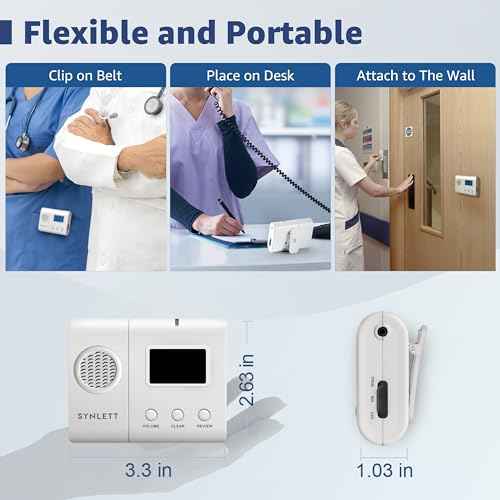 Wireless Caregiver Pager with LCD Number Monitor Alert Tone Silent Mode Compatible with SYNLETT Wireless Nurse Call System Caregivers Nurses Service Staff Must Pair to CMU to Function