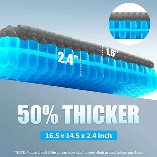 Gel Seat Cushion for Long Sitting - 16.5" x 14.5" x 2.4" (Extra Thick£¦Soft) Gel Cushion for People Over 185 lbs, Pressure Relief Cushion for Office Chair, Egg Cushions for Wheelchair, Gel Pad for Car