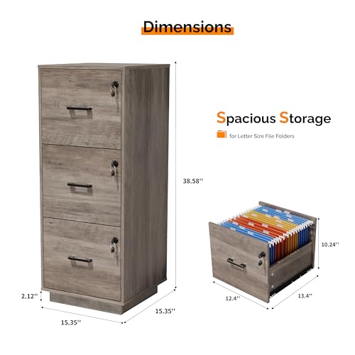 VINGLI 3 Drawer Lockable File Cabinet for Office & Home Storage