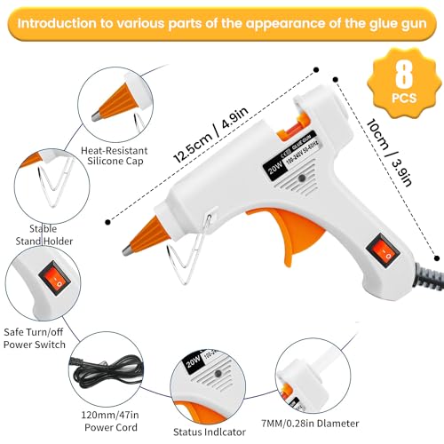 Mini Hot Glue Gun Kit with 40 Sticks - 8 Color Glue Guns for Crafts, School & DIY