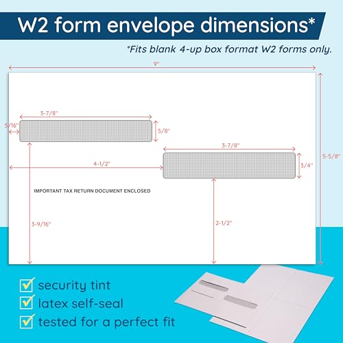 Blue Summit W2 Forms 2025 with Envelopes, Blank W2 4 UP Tax Forms 2025 4 Part, 100 Employee Perforated Paper, Compatible with QuickBooks Online, for E-Filing, Laser Inkjet, 100 Self Seal Envelopes