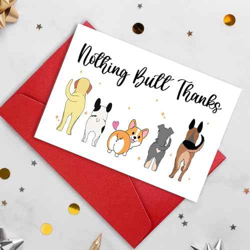 Cute Dog Thank You Card for Teachers Boss Friends, Funny Appreciation Gifts for Women Men, Veterinarian Gifts, Nothing Butt Thanks Pun Card