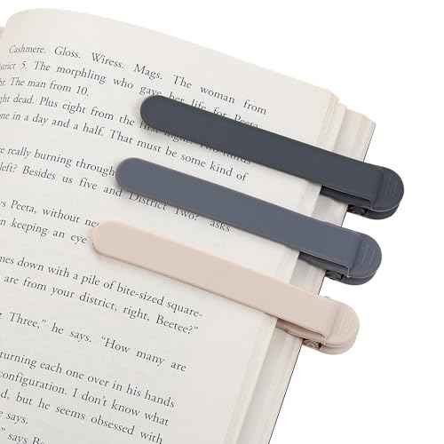 3Pcs Automatic Bookmark, Silicone Smart Book Marks for Reading Women, Men, Kids,Cute Unique Book Markers Bookmark Clip Reading Accessories Gifts for Book Lovers (1 Dark Grey+1 Light Grey+1 Beige)