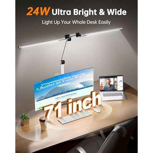 Led Desk Lamp with Clamp, Eye-Care Architect Desk Lamp for Home Office with Remote, 24W Ultra Bright Double Head Aluminum Computer Monitor Light for Reading Study Drafting, 25 Lighiting Modes