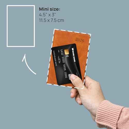 POPRUN 2026 Pocket Weekly Planner (Super Mini Size 3'' x 4.5'') 12 Months Compact Calendar for Purse, Two Pages Per Week with Monthly Overview, Soft Cover, Two Bookmark Ribbons - Black