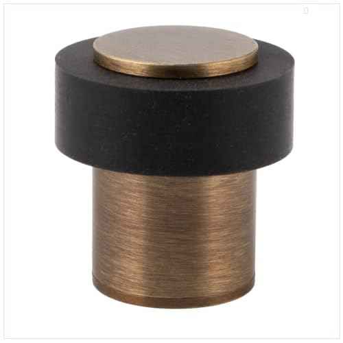 Door Stop | Silicone Shock Absorber | Made of Brass | Threaded Base | Includes Screw + Clamping Plug | EVI Hardware (Aged Brass - Black Rubber, 1,34" x 1,38")