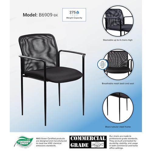 Boss Office Products Stackable Mesh Guest Chair in Black, 250 (B6909-BK)