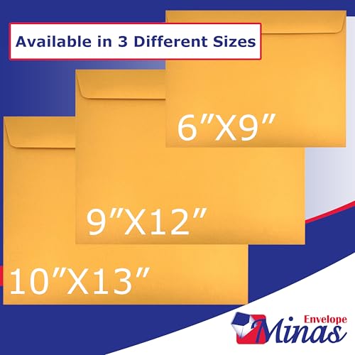 500 Pack Minas Envelope 9x12 Inch Booklet Envelopes Heavy Kraft Open Side Seal