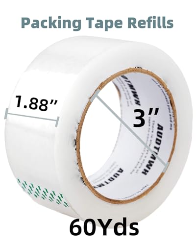AUDTMWH Packing Tape Refills Clear 1.88" x 60 Yards, 2 Rolls - 120 Yards Total