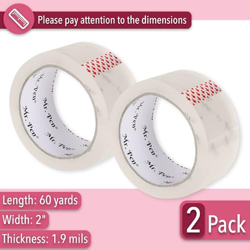 Mr. Pen Packing Tape 2 Inch x 60 Yards No Smell Heavy Duty Clear Tape - 2 Pack, 1.9mil