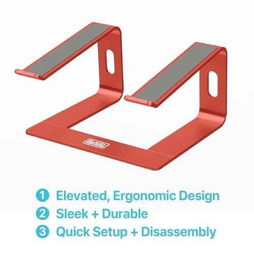 BLACK+DECKER Laptop Stand for Computer Desk, Ergonomic Laptop Stand for Desk, Lap top Riser Compatible with MacBook Notebook, Lap top Holder, Durable Aluminum Computer Riser Accessories, Coral Rose