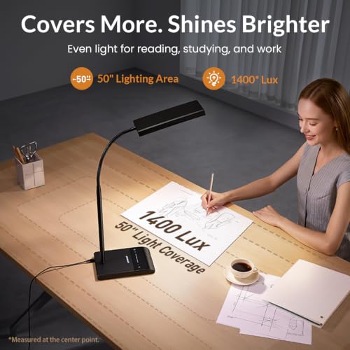 LEPOWER Black Desk Lamp - 800 Lumens Eye-Caring LED with Dimmable & Flexible Gooseneck