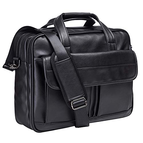 Seyfocnia Men’s Leather Business Briefcase Messenger Bag 17.3" Laptop Black