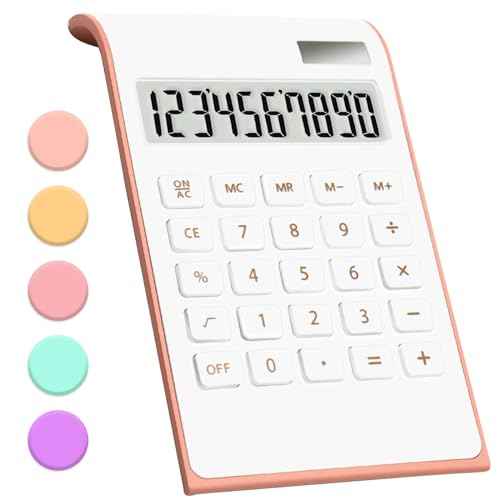 Rose Gold Office Calculator Accessories, 10 Digit Solar & Battery Powered Desktop Calculator with Large LCD Display, Pink