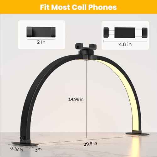 LASTAR Half Moon Light for Nail Desk, 29.9 Inch Foldable Nail Lamp for Desk with Phone Holder, Remote Control/3 Color Temperature/10 Brightness Nail Table Lamp, Black, DL028