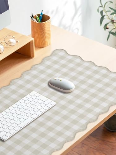 A1-Beige Checkered Gingham Desk Mat Large Mouse Pad for Office & Home Decor