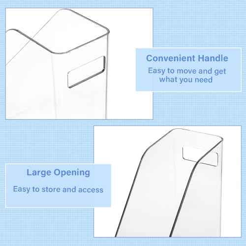 6 Pack Clear Magazine Holder, File Magazine Rack with Handle, Vertical Folder Document Storage, Magazine File Organizer for Desk, Office, Home, School