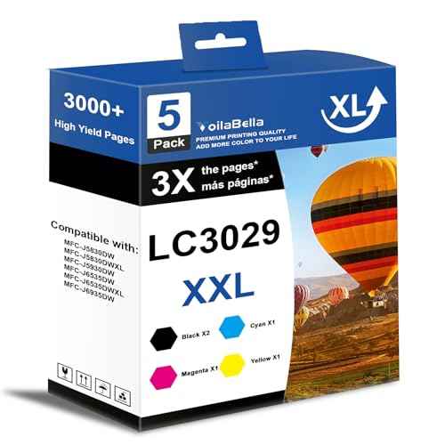 LC3029XXL High Yield Ink Cartridge Replacement for Brother LC3029 LC3029XXL Ink Cartridge to use with MFC-J5830DW MFC-J5830DWXL MFC-J5930DW MFC-J6535DW MFC-J6535DWXL MFC-J6935DW Printer (5 Pack)