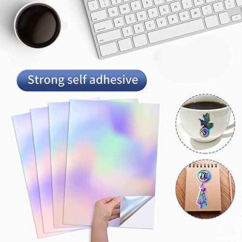 100 Sheets Holographic Sticker Paper 8.5 x11 inch for Inkjet Printer & Laser Printer US letter size Holographic Printable Vinyl Rainbow Sticker Printer Paper Adhesive Waterproof Vinyl