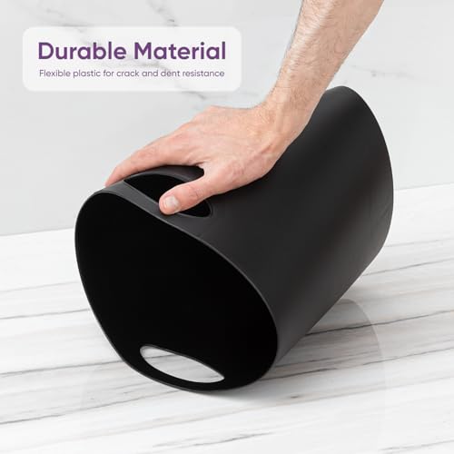 Superio Slim Bathroom Trash Can 2 Gallon Plastic Small Compact Waste Basket for Bedroom, Dorm, Under Office Desk, Narrow Portable RV Dustbin, 6 Black