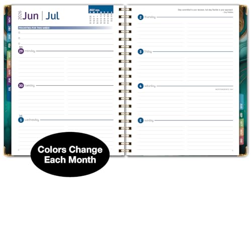 HARDCOVER 2026 Planner, 8.5"x11": 14 Months (November 2025 - December 2026), Daily Weekly Monthly Planner, Yearly Agenda, Bookmark, Pocket Folder and Sticky Note Set (Teal Gold Marble)