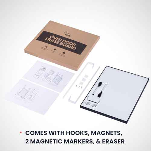 Over The Door Whiteboard - Dry Erase Board for Door with Adjustable 4 Heights - Horizontal & Vertical Installation White Board - Office White Board with Eraser, Magnet, 2 Markers & 2 Hooks