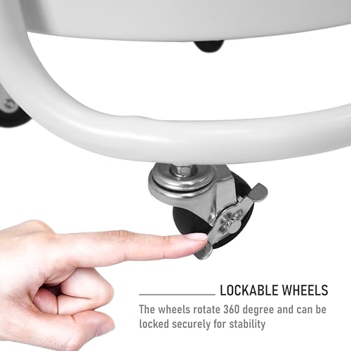 HOMESTEAD Round Rolling Side Table Cart, 3 Tier Metal Utility, 60 lb Heavy Duty, 15¡È Diameter, Lockable 360¡Æ Casters, Powder-Coat Storage for Kitchen, Bedroom, Office, Bath 15.7" x 14.9" x 31.5" White