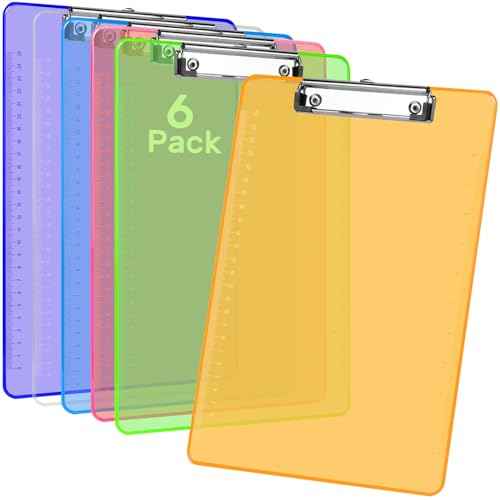 Dynta Plastic Clipboards A4/Letter Size 8.5x11 Clear Colored Clip Boards Hanging Hard Board for Outdoors Indoors Painting Note-Taking Writing Pads Document Storage 6 Pack