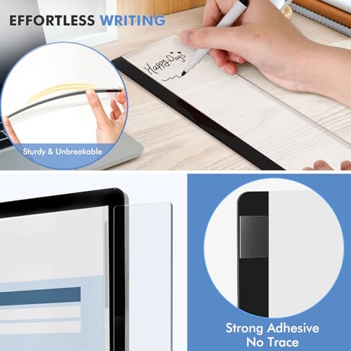 Dollar Boss 2 Pack 11 x 3.1 Inch Transparent Acrylic Monitor Memo Boards - No-Trace Adhesive