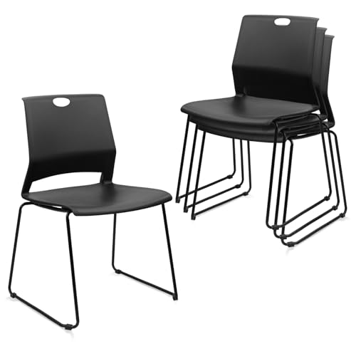 KLASIKA 4-Pack Stacking Chairs with Back, Black – Stackable Conference/Waiting Room Chairs