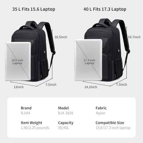 40L Travel Laptop Backpack for Men, High Tech Business Backpack with USB Charging Port and Ergonomic Design, Water Resistant Anti-theft Work College Backpack Fits 17.3 Inch Tablet, Notebook