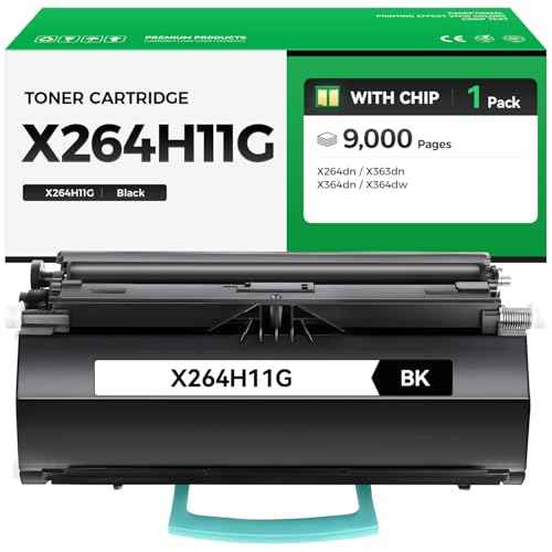 X264H11G Black Toner Cartridge with chip High Yield 1-Pack Replacement for Lexmark X264H11G Toner Compatible with Lexmark X264dn X363dn X364dn X364dw Laser Printer Ink All-in-One Copier (9,000 Pages)