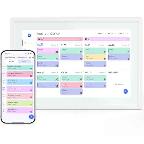 10.1 Inch Smart Digital Calendar & Chore Chart ? IPS HD Touchscreen Family Organizer, Desk Planner with Meal Scheduler, Android App Support & Photo Frame | Smart Calendar