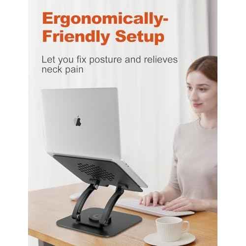 tounee Swivel Laptop Stand for Desk, Adjustable Computer Stand Holder with 360¡Æ Rotating Base, Ergonomic Laptop Riser Compatible with Air, Pro, All Laptop 10-16"-Black