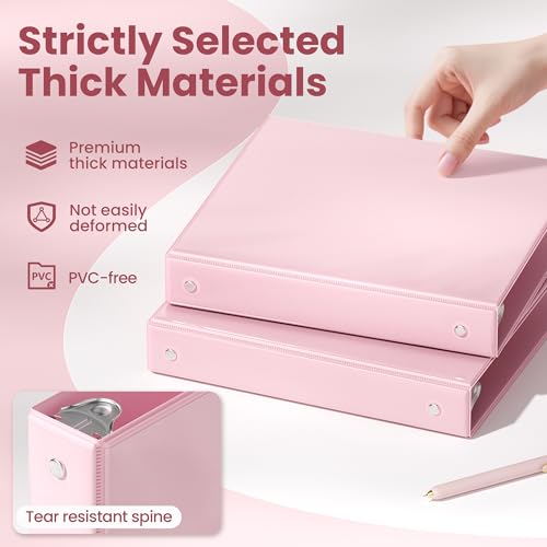 SUNEE 3-Ring Binders 1 Inch Pastel Color 4-Pack - Clear View, PVC-Free, Office & School Supplies