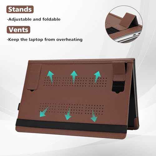 TYTX Compatible with MacBook Air 13 Inch Case, PU Leather MacBook Air Cover for Model A2337 M1 A2179 A1932 2018-2021 Retina Display Touch ID, with Vents and Stand Function, Brown