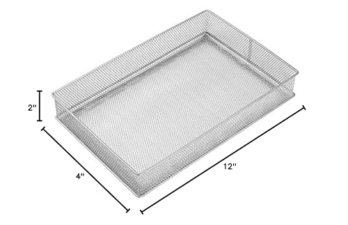 YBM HOME Silver Mesh Drawer Organizer and Storage for Kitchen Drawers, Serves as School Supply Holder, Office Desktop Organizer Basket, Makeup and Craft Supplies Organization, (1 Unit, 8x12x2 Inch)