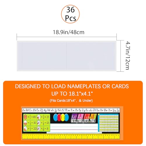 36 PCS Waterproof Self-Adhesive Clear Nameplate Pockets 18.9x4.7 Inches for Desks & Classroom